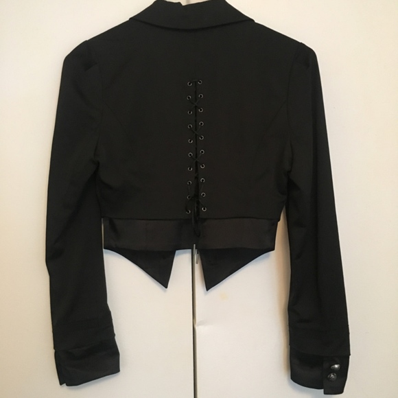 GUESS Cropped Black Blazer With Back Tie Detail Size XS - Picture 2 of 8